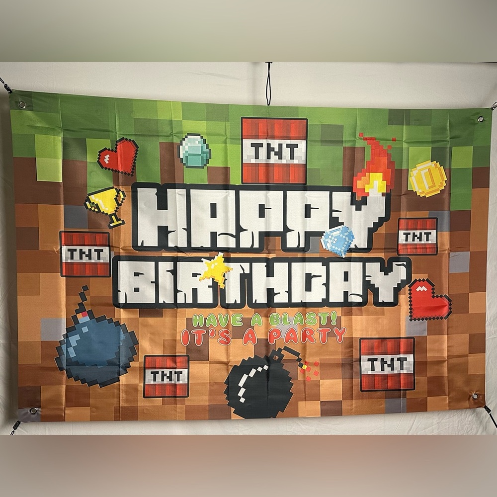 Minecraft Happy Birthday Backdrop Banner 5x3 Ft.